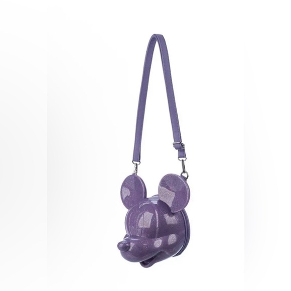 Disney Parks Mickey Mouse Loungefly Molded Head Purple Glitter Crossbody - Picture 2 of 4